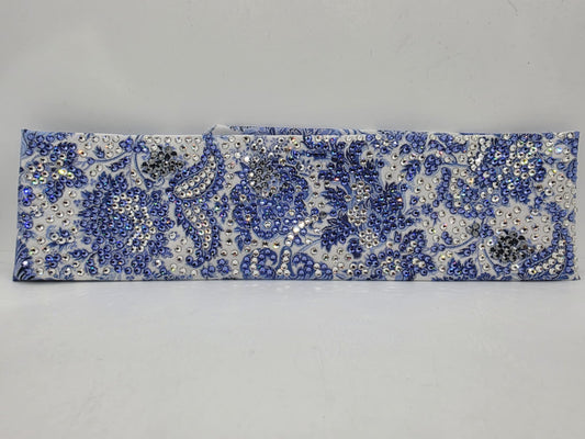 Super Duper LeeAnnette Royal Blue Flowers Bandana with Black, Chrome, Blue/Violet and Diamond Clear Austrian Crystals (Sku40074)