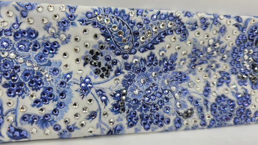 Super LeeAnnette Royal Blue Flowers Bandana with Black, Chrome, Blue/Violet and Diamond Clear Austrian Crystals (sku40075)