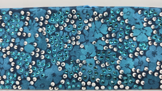 Super LeeAnnette Blue Flowers Bandana with Chrome and Bright Blue Austrian Crystals (sku40077)