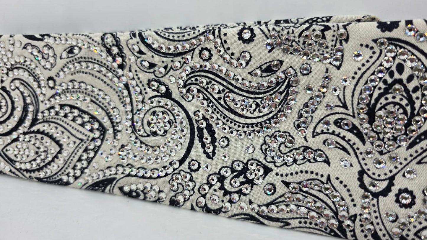 Super LeeAnnette Navy on Cream Paisley Bandana with Diamond Clear Austrian Crystals (S48147)