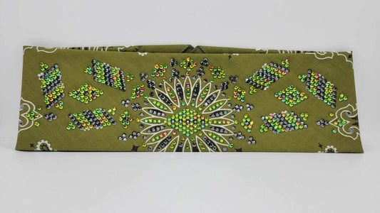 Super LeeAnnette Olive Green Paisley with Black and Vitrail Austrian Crystals (Sku4050)