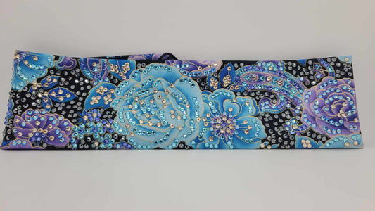 Super LeeAnnette Purple and Blue Flowers with Black, Blue Shimmer, Aqua and Gold Austrian Crystals (Sku4052)