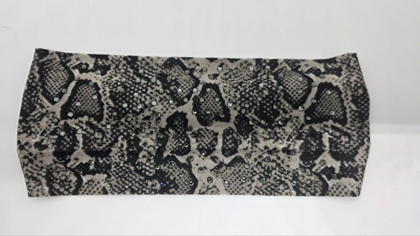 Stretchy Headband Snake Print with Black Crystals (Sku5482)