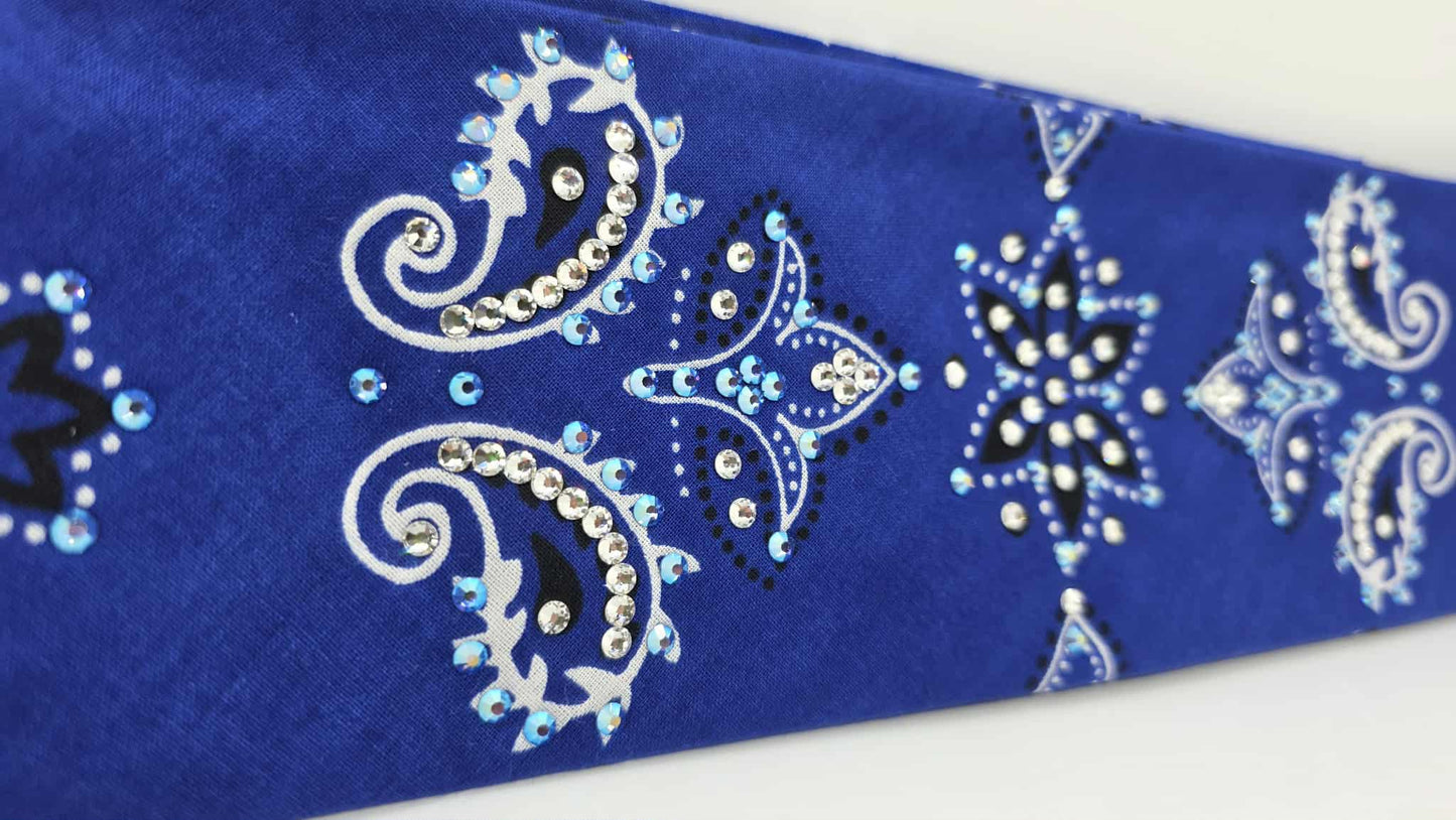 EXTRA BLING - Large Royal Blue Flower Bandana with Blue Shimmer and Diamond Clear Austrian Crystals (sku6411)