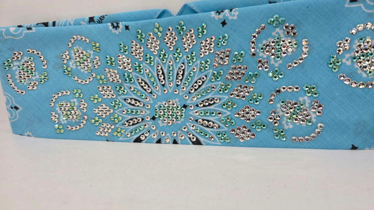 Super LeeAnnette Baby Blue Paisley Bandana with Peridot Shimmer and Diamond Clear Austrian Crystals (S48194)