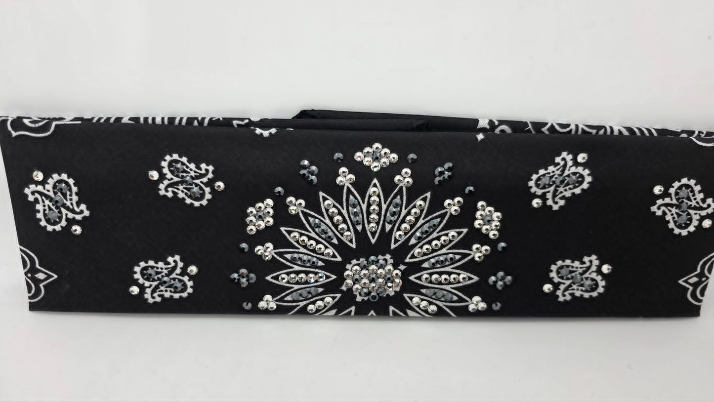 Black Paisley Bandana with Black and Diamond Clear Austrian Crystals (E60139)