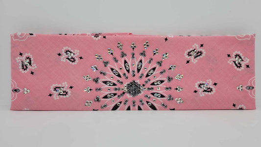 EXTRA BLING - Light Pink Paisley with Black and Diamond Clear Austrian Crystals (Sku4121)