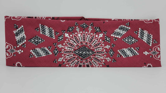 Super LeeAnnette Maroon Paisley with Black and Chrome Austrian Crystals (Sku4122)