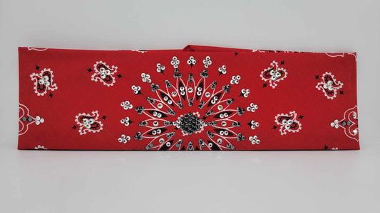 EXTRA BLING - Red Paisley with Black, Chrome and Diamond Clear Austrian Crystals (Sku4124)