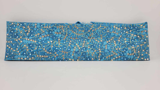 LeeAnnette Blue and Gold Leaves Bandana with Blue Shimmer and Honey Austrian Crystals (Sku4126)