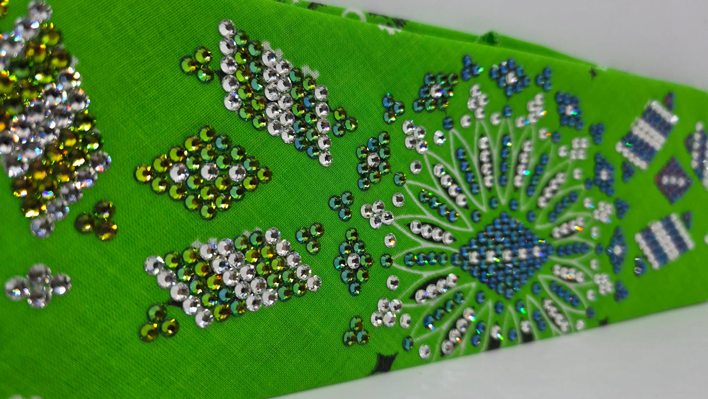 Super LeeAnnette Lime Green Paisley Bandana with Vitrail and Diamond Clear Austrian Crystals (S48136)
