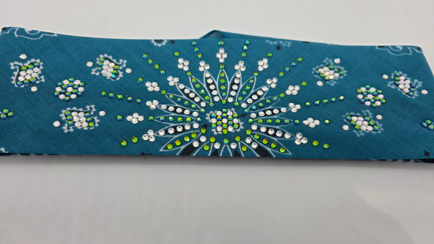LeeAnnette Dark Teal Paisley Bandana with Vitrail and Diamond Clear Austrian Crystals (L40232)