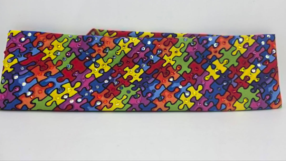 Autism Puzzle Pieces Bandana with Multiple Colors of Austrian Crystals (E60150)