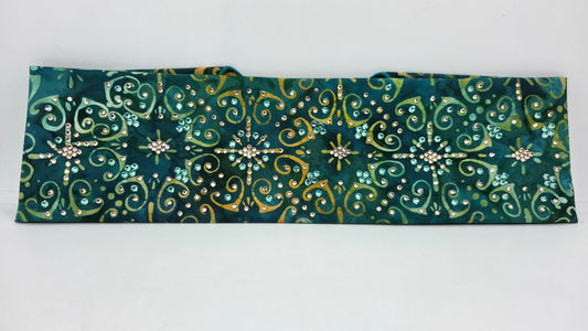 LeeAnnette Sea Green Batik Bandana with Honey and Caribbean Sea Austrian Crystals (L40216)