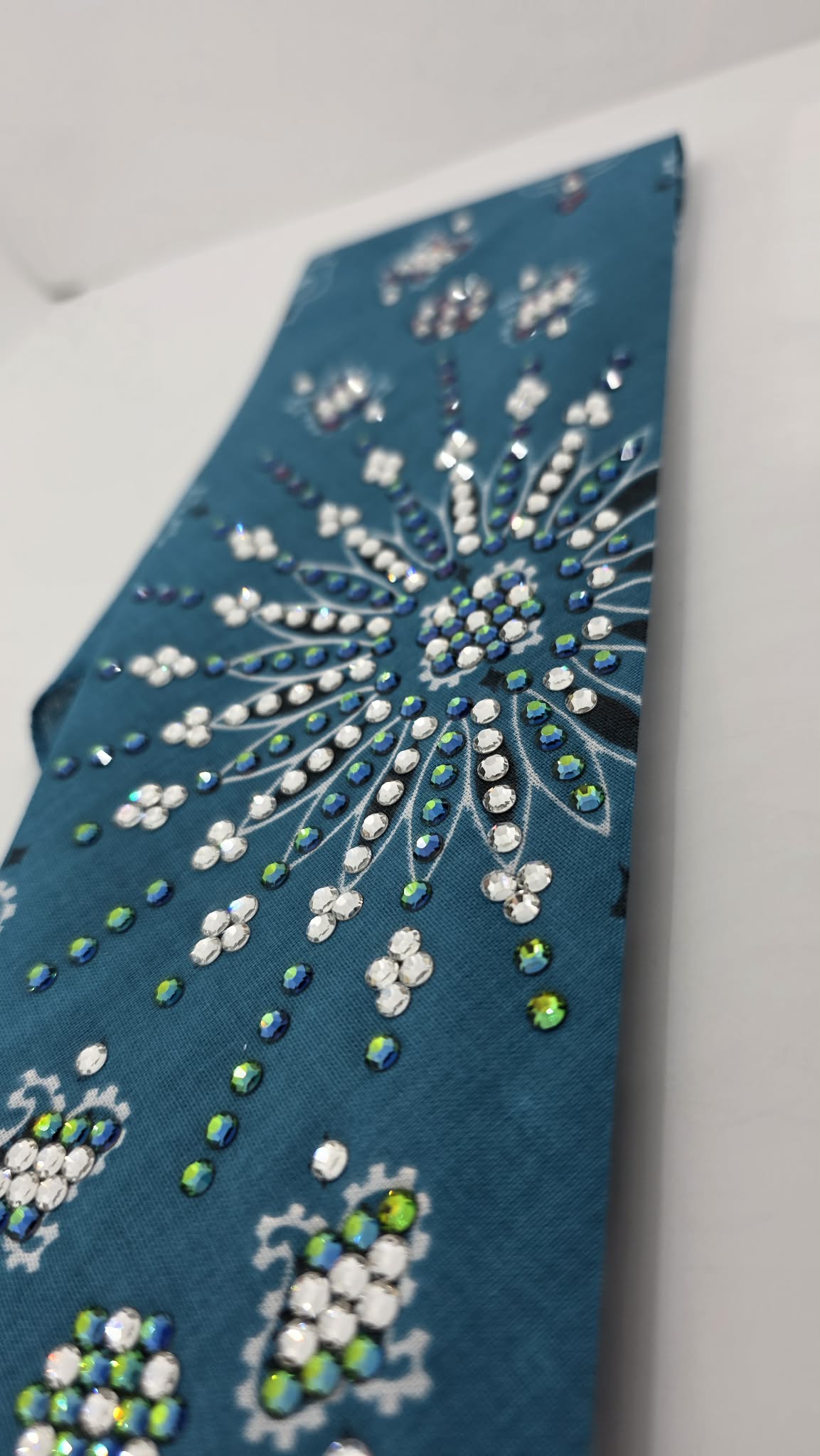LeeAnnette Dark Teal Paisley Bandana with Vitrail and Diamond Clear Austrian Crystals (L40232)