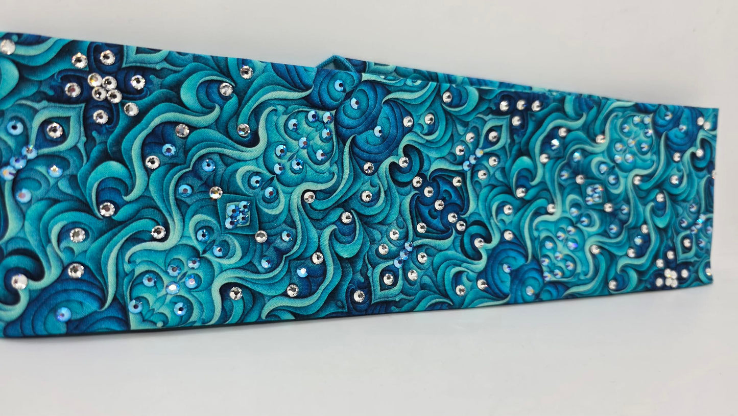 Turquoise and Blue Kaleidoscope Bandana with Blue Shimmer and Diamond Clear Austrian Crystals (E60124)