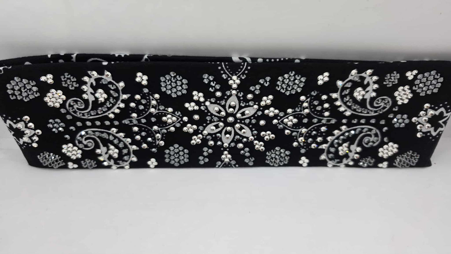 Super LeeAnnette Large Black Flower Bandana with Black and Diamond Clear Austrian Crystals (sku40105)