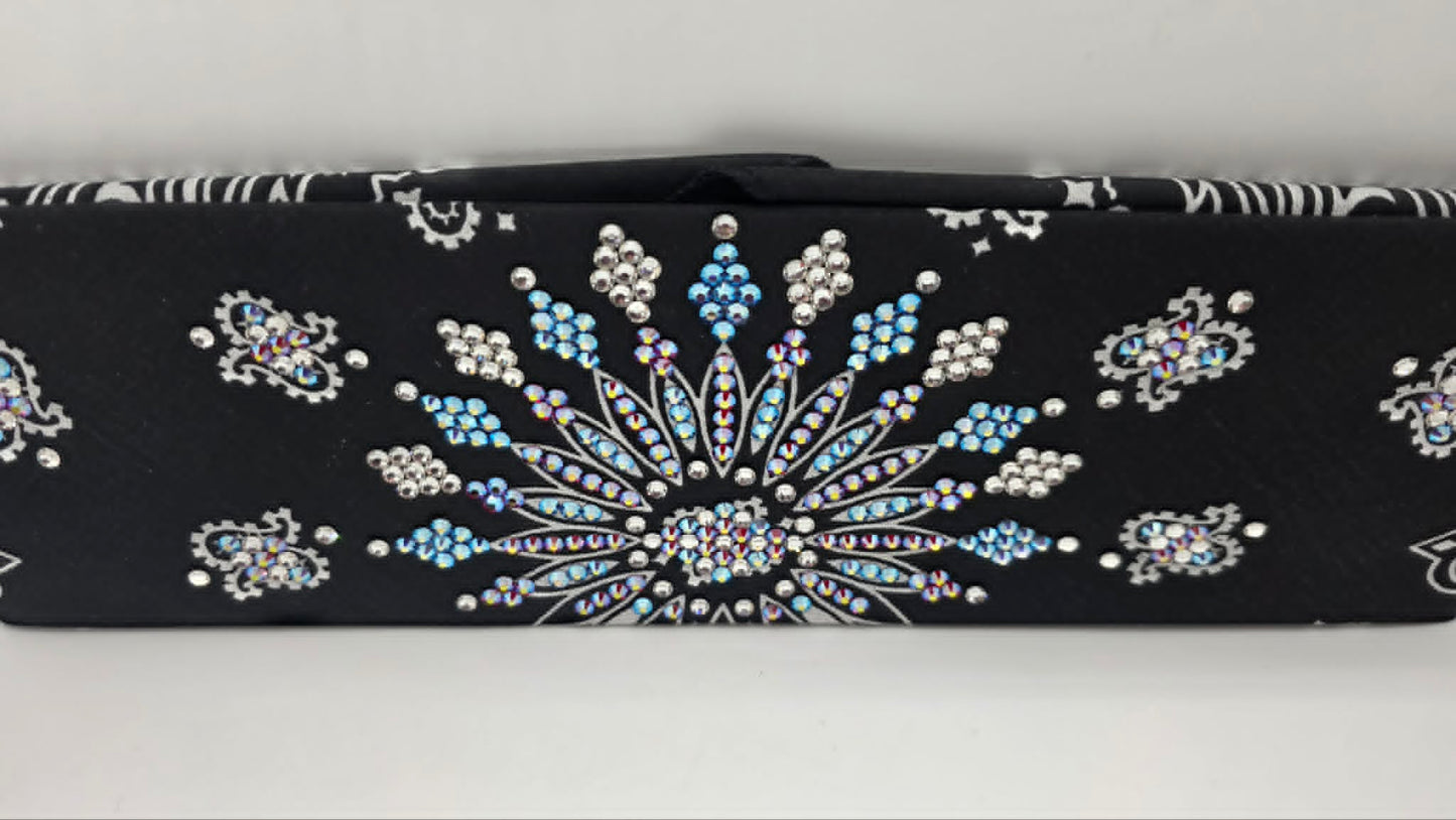 LeeAnnette Black Paisley Bandana with Red Shimmer, Blue Shimmer and Diamond Clear Austrian Crystals (L40258)