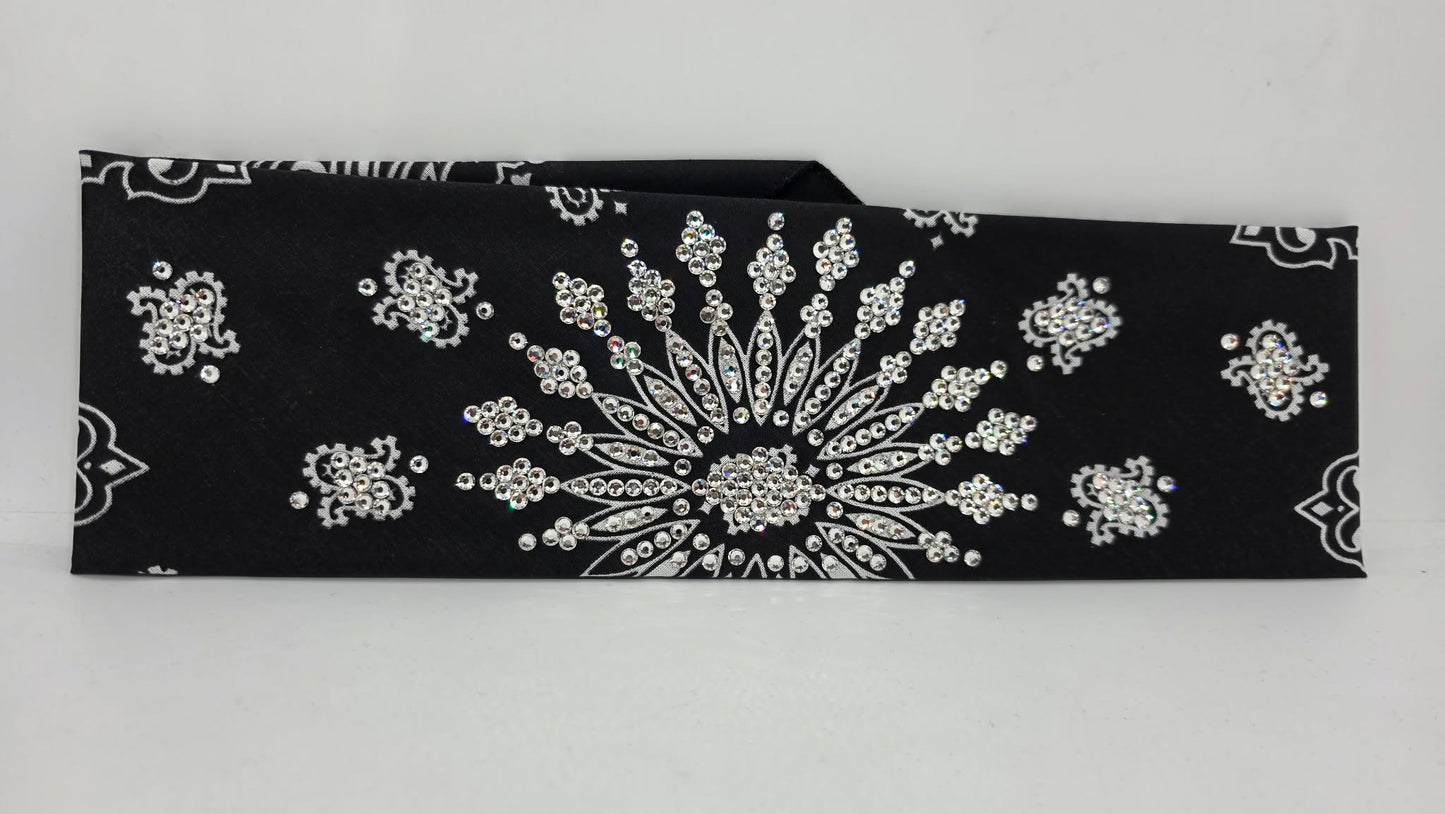 LeeAnnette Black Paisley Bandana with Diamond Clear Austrian Crystals (L40243)