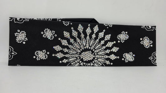 LeeAnnette Black Paisley Bandana with Diamond Clear Austrian Crystals (L40243)