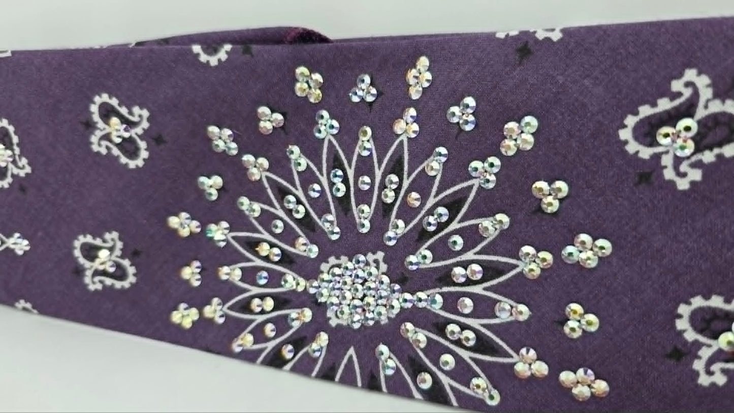 Plum Paisley Bandana with Aurora Borealis Austrian Crystals (E60135)