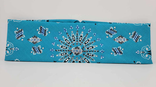 LeeAnnette Light Teal Paisley with Blue Shimmer, Chrome and Black Austrian Crystals (Sku4310)