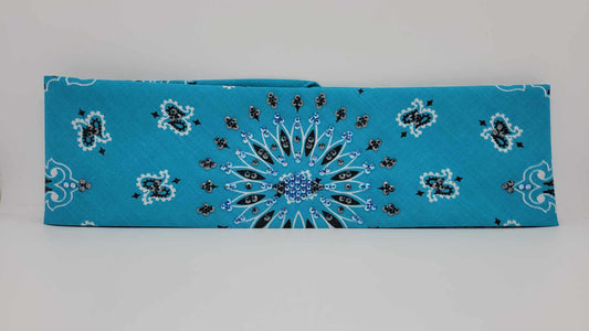 EXTRA BLING - Light Teal Paisley with Blue Shimmer and Black Austrian Crystals (Sku4313)