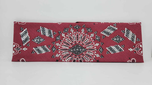 Super LeeAnnette Maroon Paisley Bandana with Chrome and Black Austrian Crystals (Sku4334)