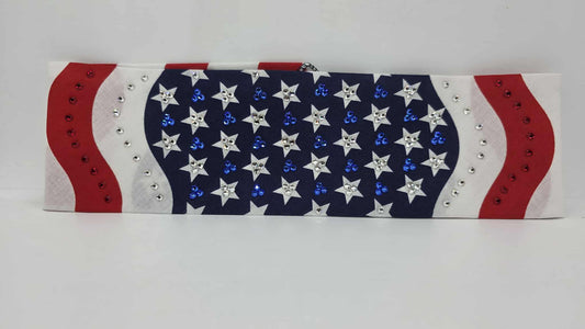 EXTRA BLING - Flag Bandana with Red, Blue and Diamond Clear Austrian Crystals (sku6399)