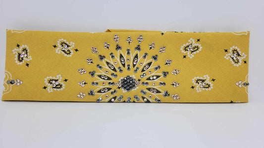 EXTRA BLING - Golden Mustard Paisley with Black and Honey Austrian Crystals (Sku4336)