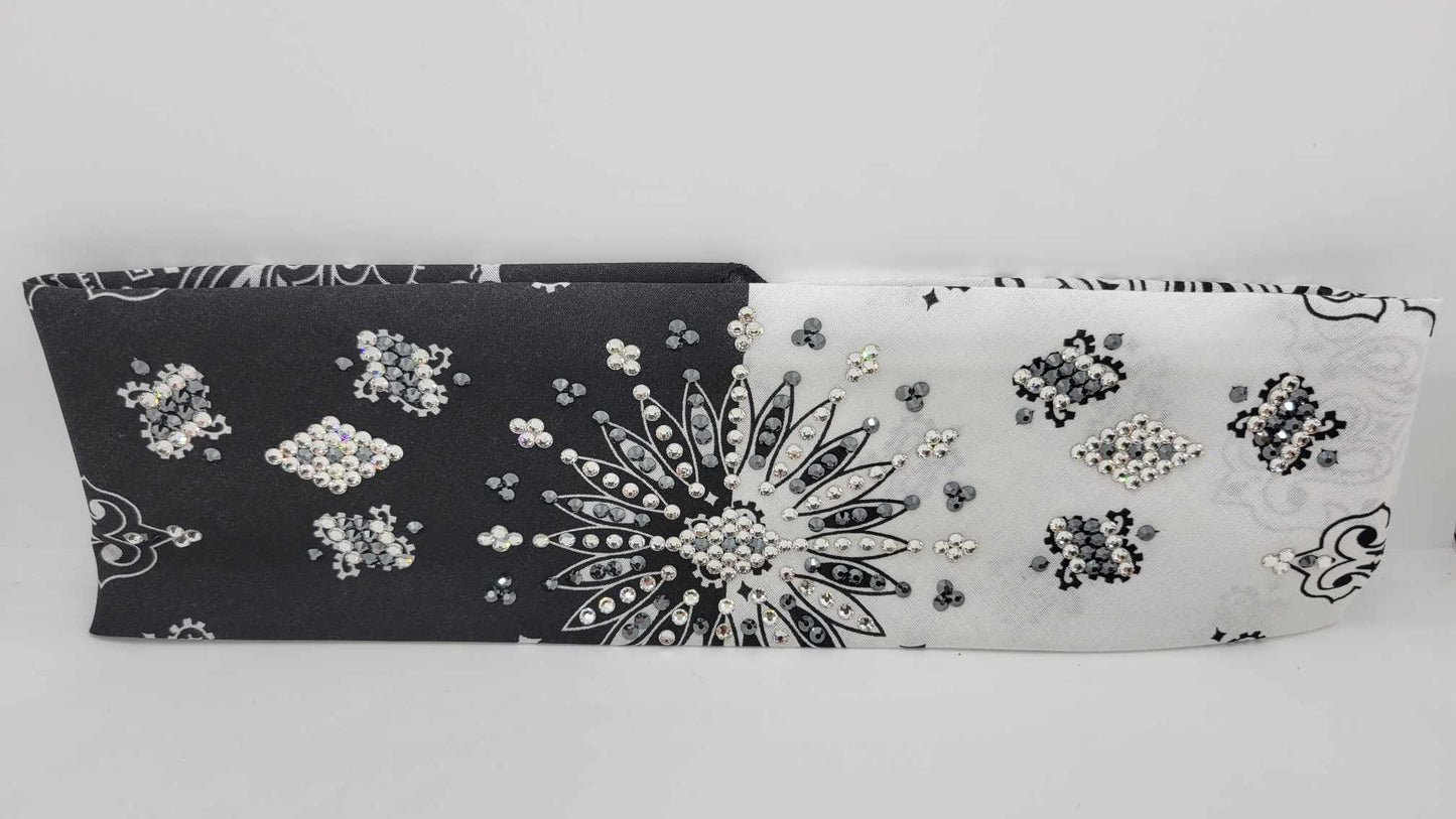 LeeAnnette Black and White Paisley with Black and Diamond Clear Austrian Crystals (Sku4339)