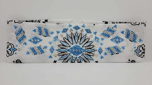 Super LeeAnnette Bandana White Paisley with Blue Shimmer and Diamond Clear Austrian Crystals (Sku4346)