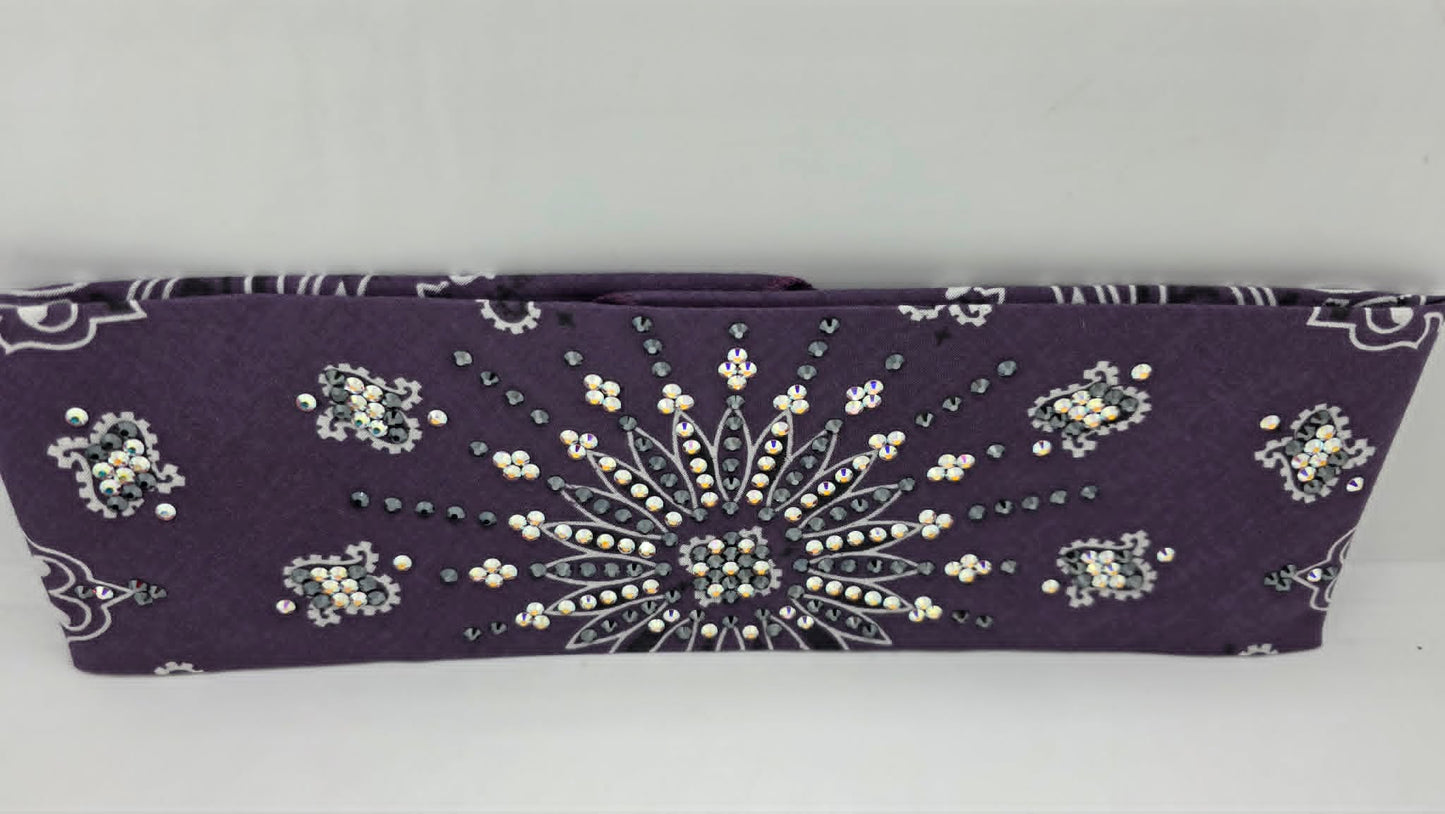 LeeAnnette Plum Paisley Bandana with Black and Aurora Borealis Austrian Crystals (L40260)