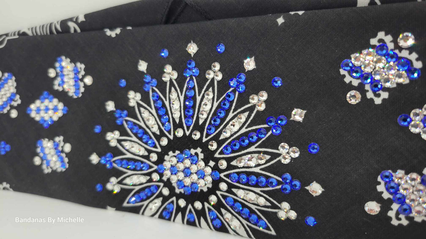 LeeAnnette Black Paisley with Blue and Diamond Clear Austrian Crystals (Sku4350)