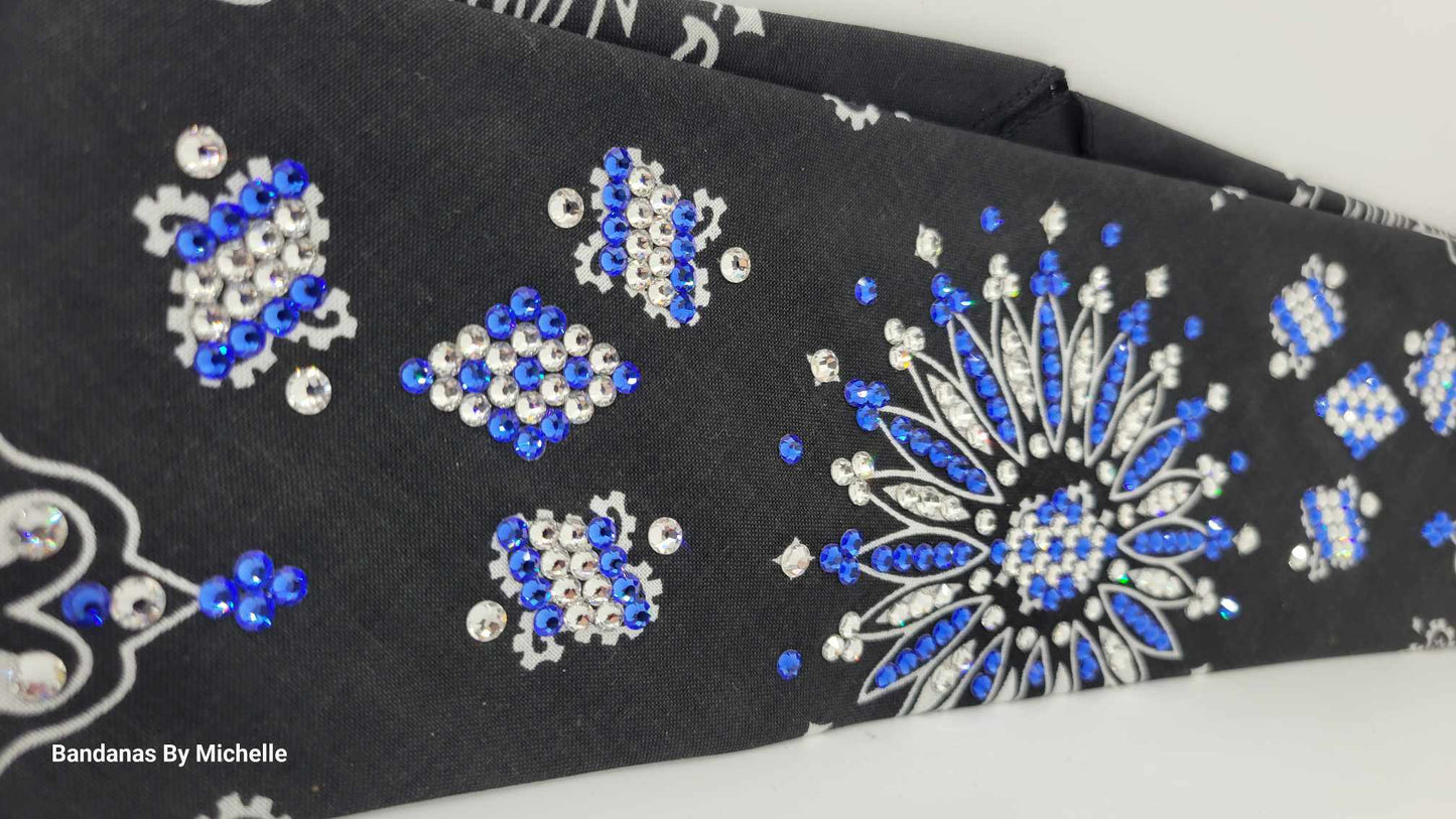 LeeAnnette Black Paisley with Blue and Diamond Clear Austrian Crystals (Sku4350)