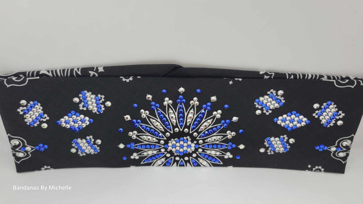 LeeAnnette Black Paisley with Blue and Diamond Clear Austrian Crystals (Sku4350)