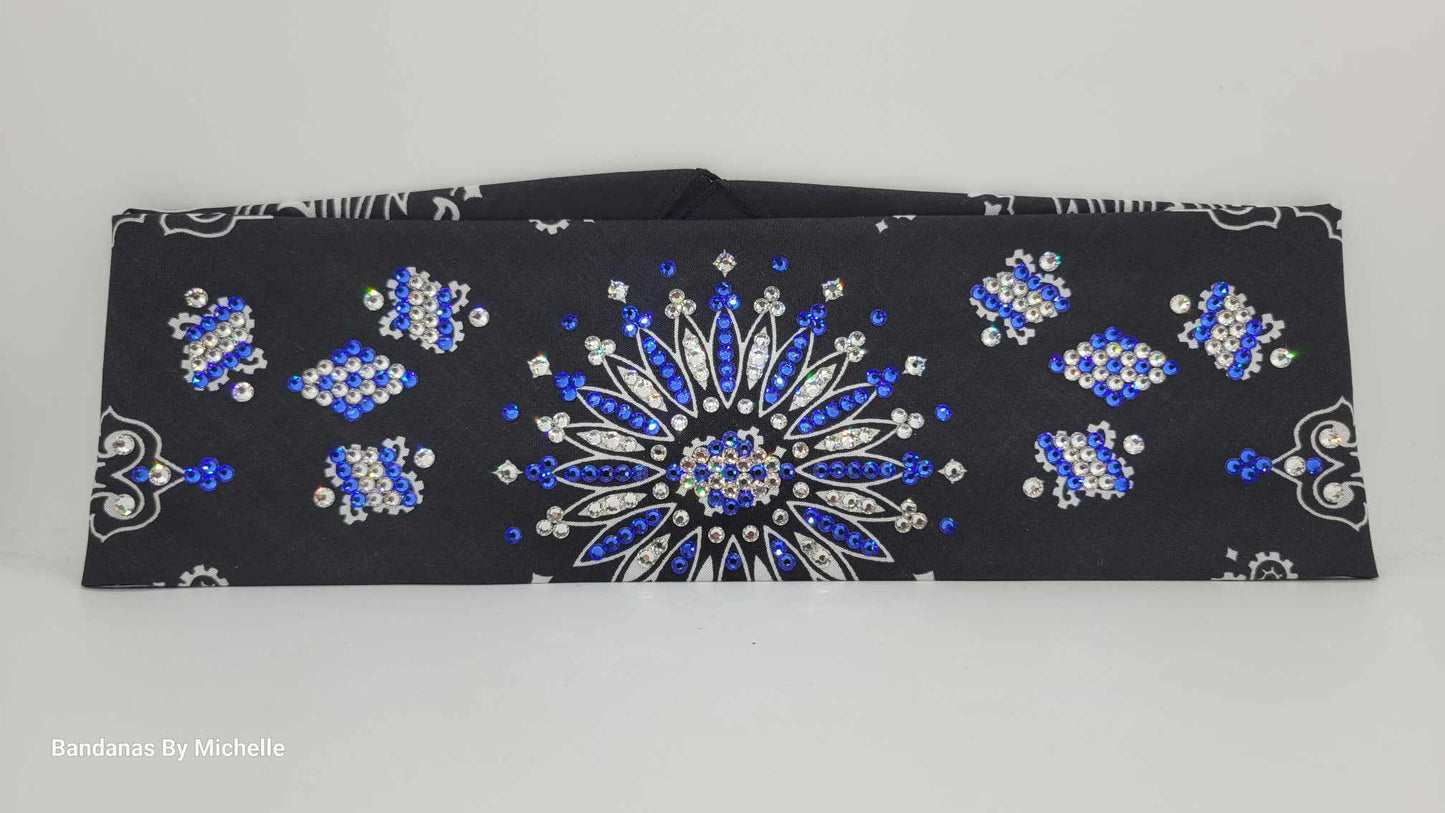 LeeAnnette Black Paisley with Blue and Diamond Clear Austrian Crystals (Sku4350)