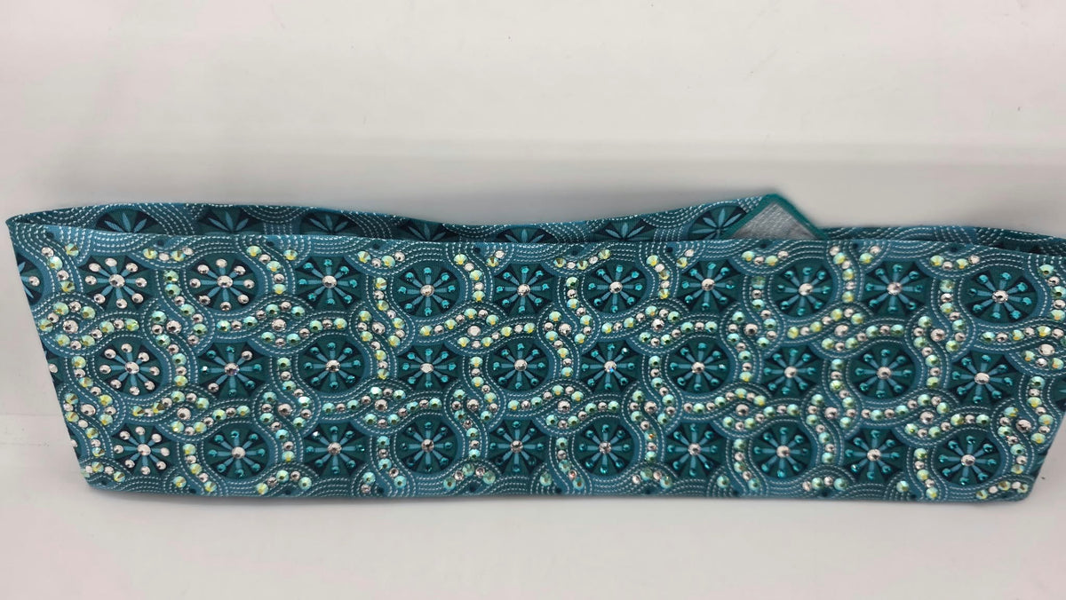 Super LeeAnnette Teal Flower Bandana with Bright Blue, Peridot Shimmer and Clear Austrian Crystals (S48197)