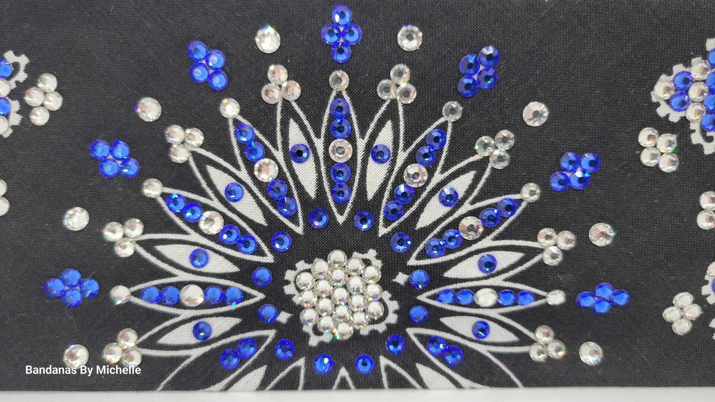 LeeAnnette Black Paisley with Blue and Diamond Clear Austrian crystals (Sku4356)