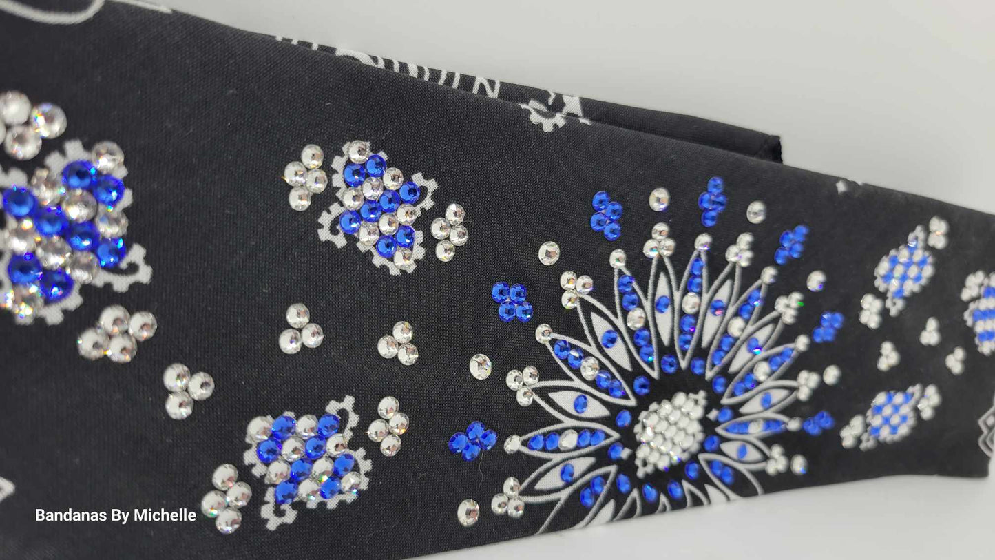 LeeAnnette Black Paisley with Blue and Diamond Clear Austrian crystals (Sku4356)