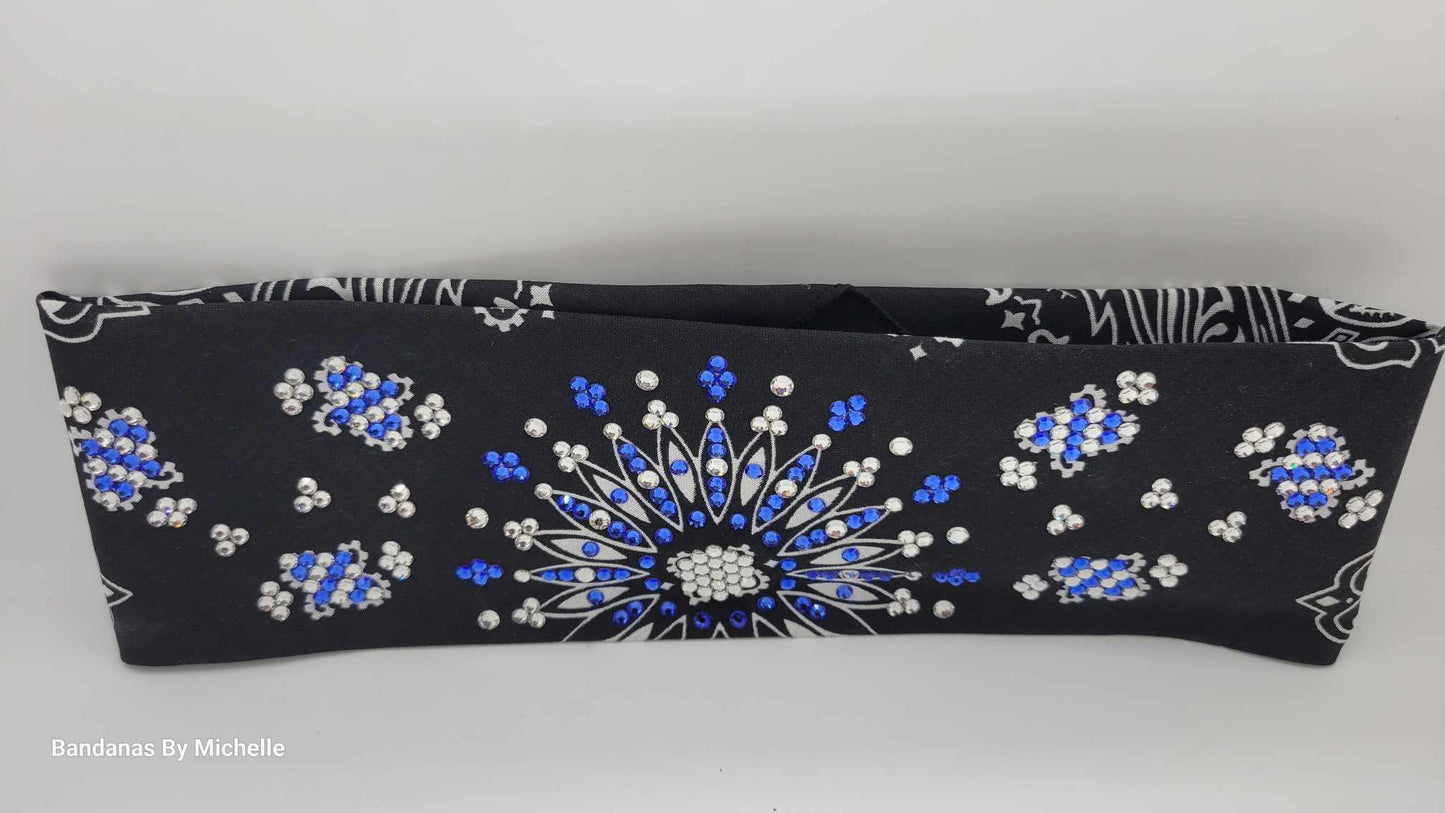 LeeAnnette Black Paisley with Blue and Diamond Clear Austrian crystals (Sku4356)