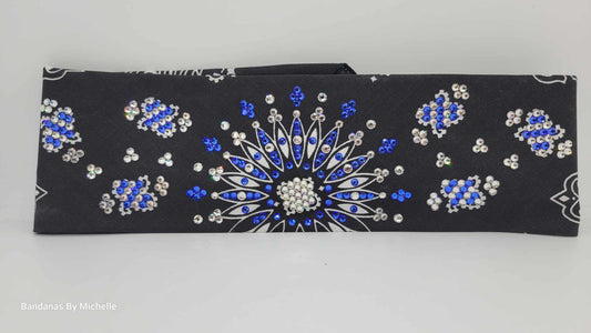 LeeAnnette Black Paisley with Blue and Diamond Clear Austrian crystals (Sku4356)