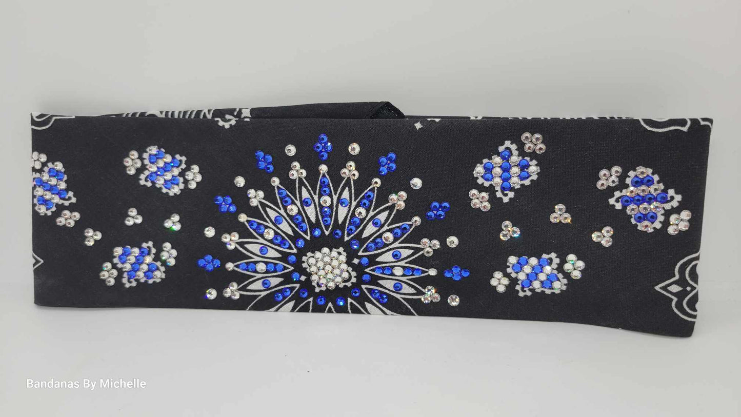 LeeAnnette Black Paisley with Blue and Diamond Clear Austrian crystals (Sku4356)