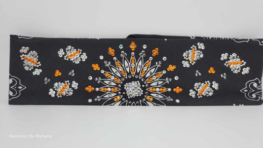 LeeAnnette Black Paisley with Orange, Black and Diamond Clear Austrian Crystals (Sku4361)