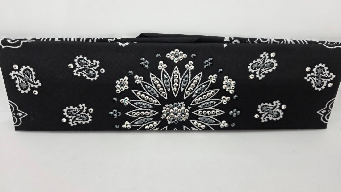 Black Paisley Bandana with Black and Diamond Clear Austrian Crystals (E60139)