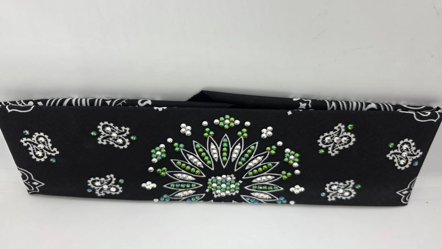 Black Paisley Bandana with Vitrail and Diamond Clear Austrian Crystals (E60106)