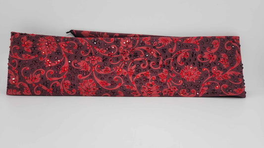 Super LeeAnnette Red Flowers Bandana with Dark Red and Red Austrian Crystals (Sku4395)