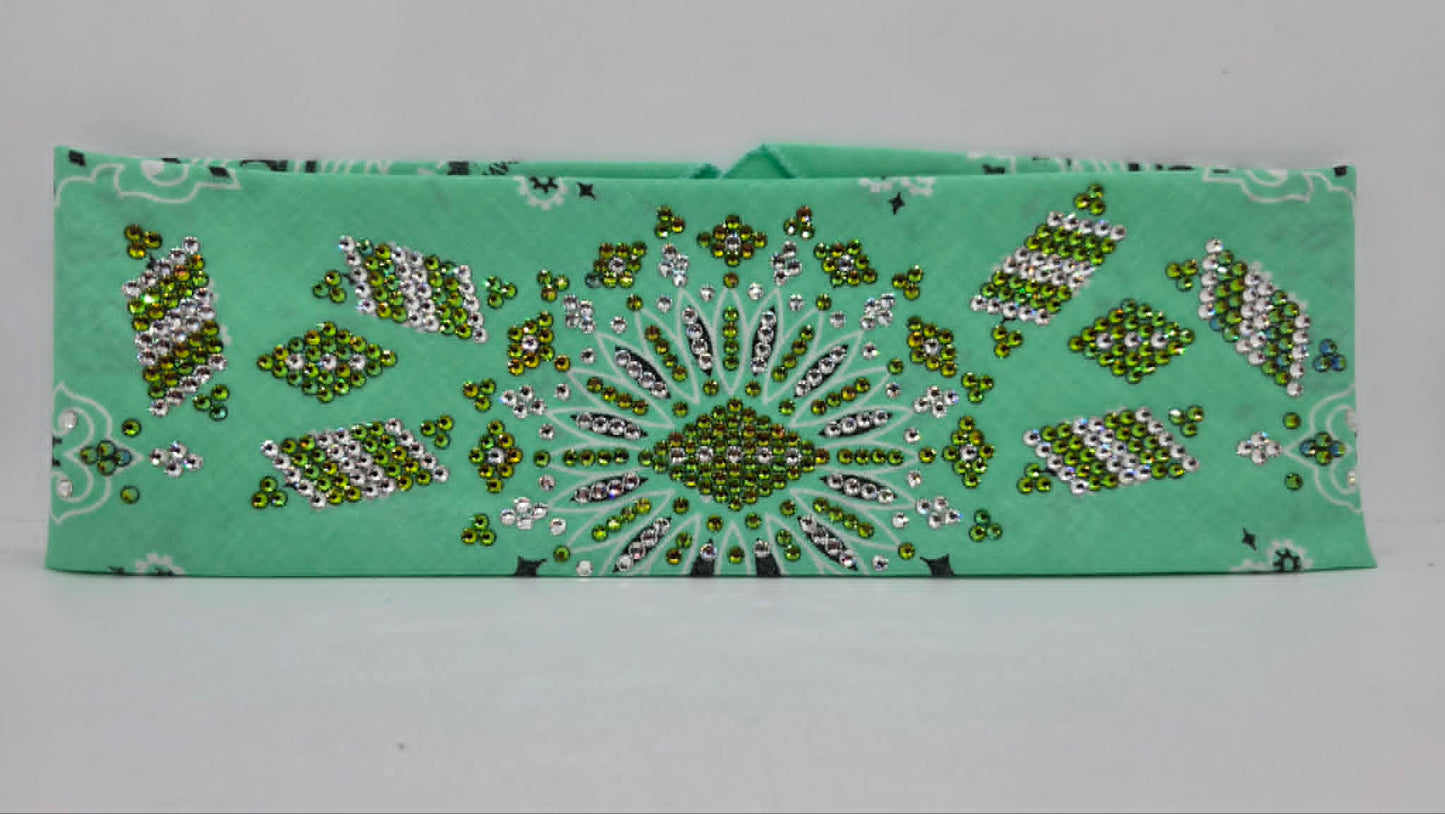 Super LeeAnnette Mint Green  Paisley Bandana with Vitrail ad Diamond Clear Austrian Crystals (S48155)