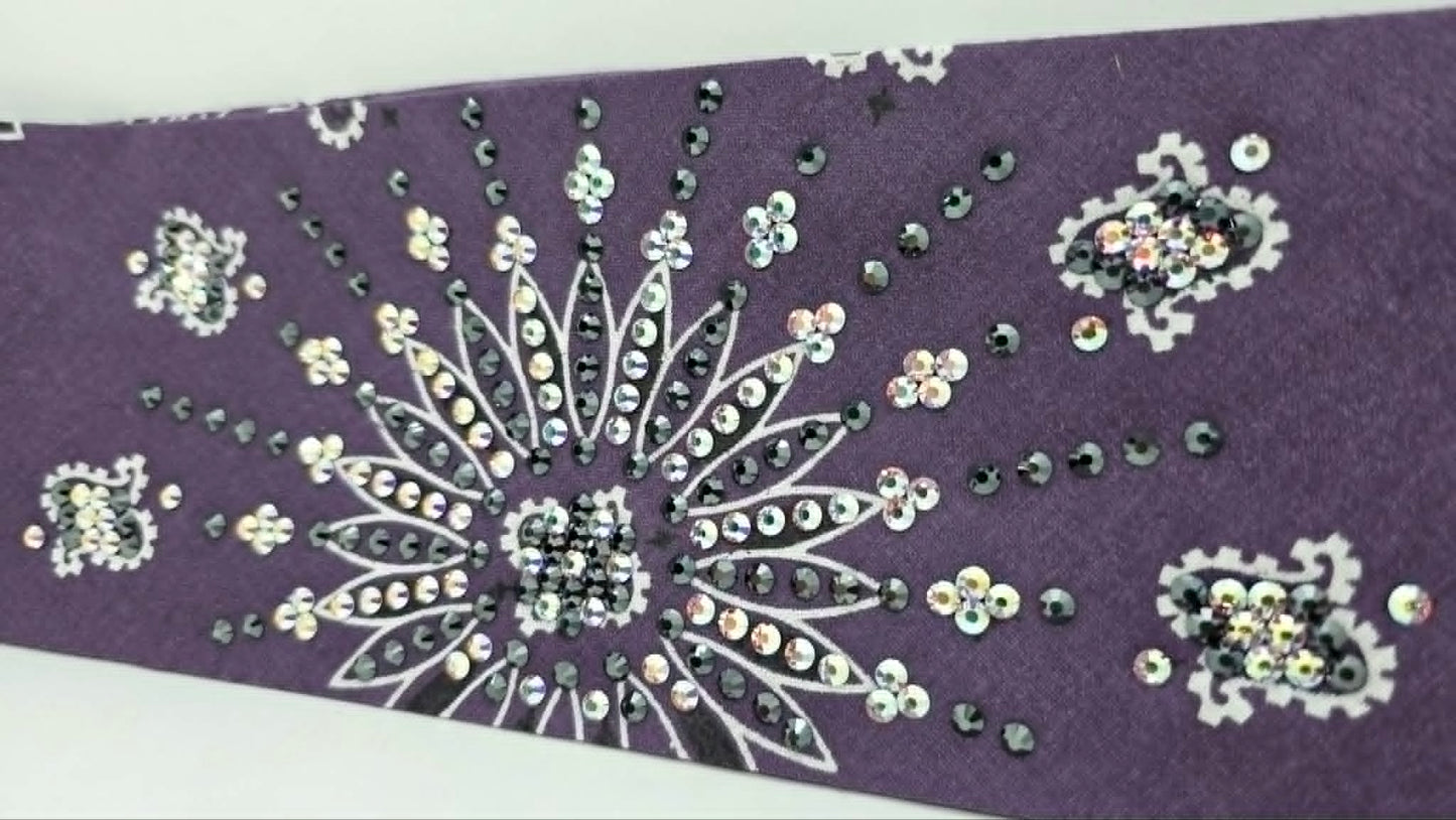 LeeAnnette Plum Paisley Bandana with Black and Aurora Borealis Austrian Crystals (L40260)