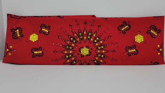 LeeAnnette Wide Red Paisley with Red and Yellow Austrian Crystals (Sku4407)